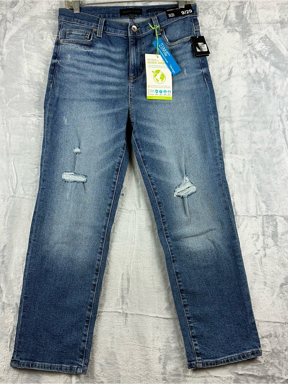 Kendall + Kylie Icon High Rise Straight Jeans Junior Sz 9/29 Med Wash Distressed